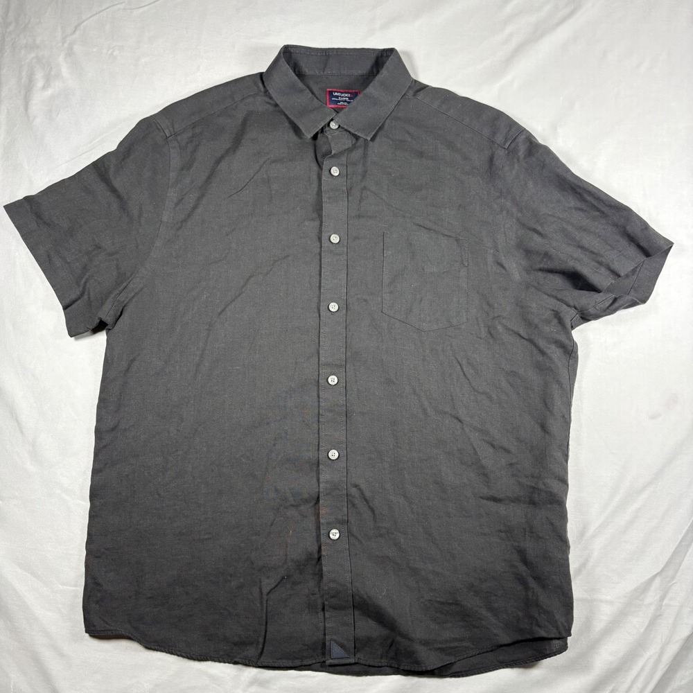 UNTUCKit Mens XL Black 100% Linen Short Sleeve Button Down Shirt Regular Fit
